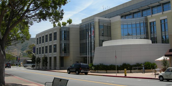 Image of the County of San Luis Obispo New Government Center located at the corner of Monterey Street and Santa Rosa in San Luis Obispo