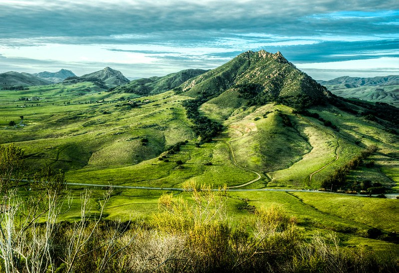 View of Bishops Peak with green grass