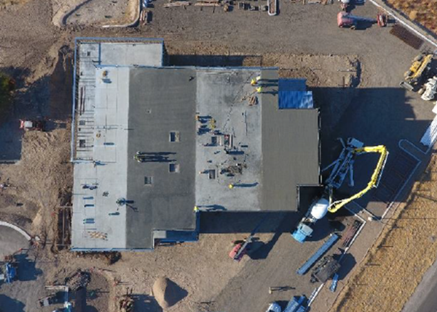 Aerial view of final phase of roof concrete placement