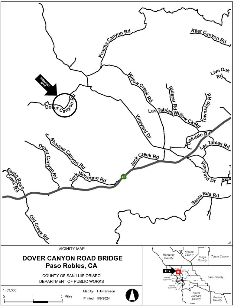 Image of a map showing the Dover Canyon Road Bridge