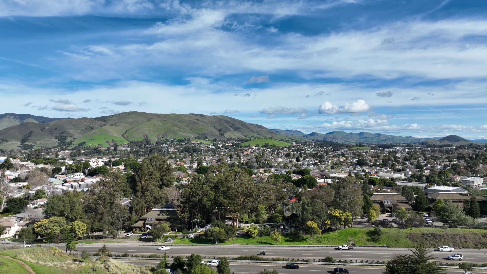 An overhead shot of San Luis Obispo, California.