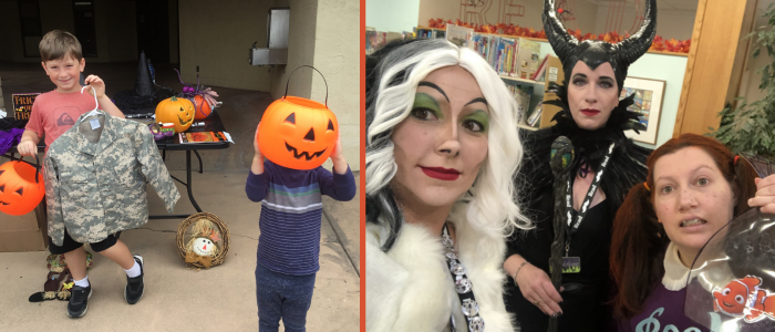 Image showing children and library staff posing in costumes