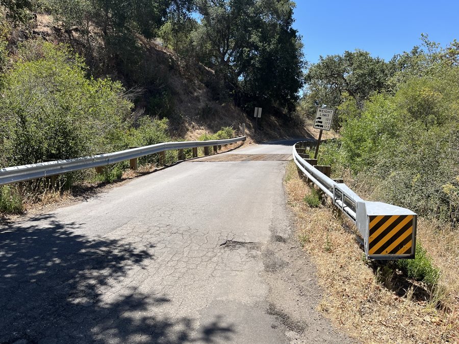 Bridge 1 on Suey Creek Road. A consultant for the County of San Luis Obispo Department of Public Works will perform geotechnical investigations adjacent to the bridge on Suey Creek Road