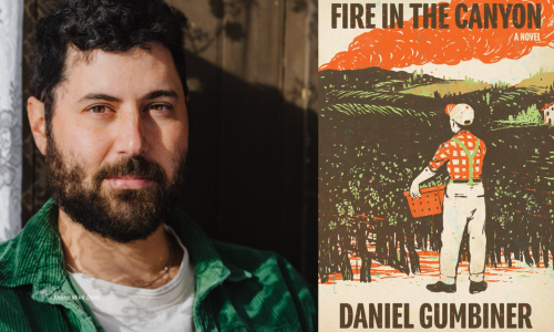 A picture showing the author and book cover for  Fire in the Canyon, a novel by Daniel Gumbiner