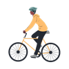 A young man wearing a helmet riding a bike.
